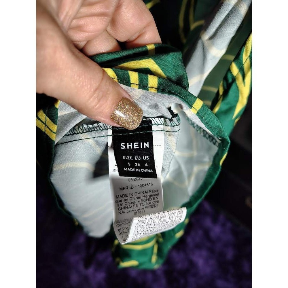 SHEIN Green‎ Yellow Abstract Swirl Print Tie Front Crop Top Skirt Set Women S - Picture 2 of 5